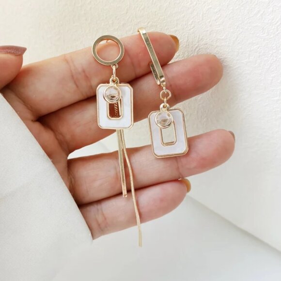 Modern Asymmetrical Geometric Drop Earrings – .925 Silver Needle, Gold Finish - Picture 10 of 12